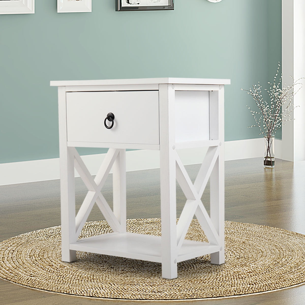 Jaxpety Bedside Table End Table Set Of 2 Wooden X Shaped Nightstand W Drawer Storage Shelf Bedroom White Walmart Com Walmart Com