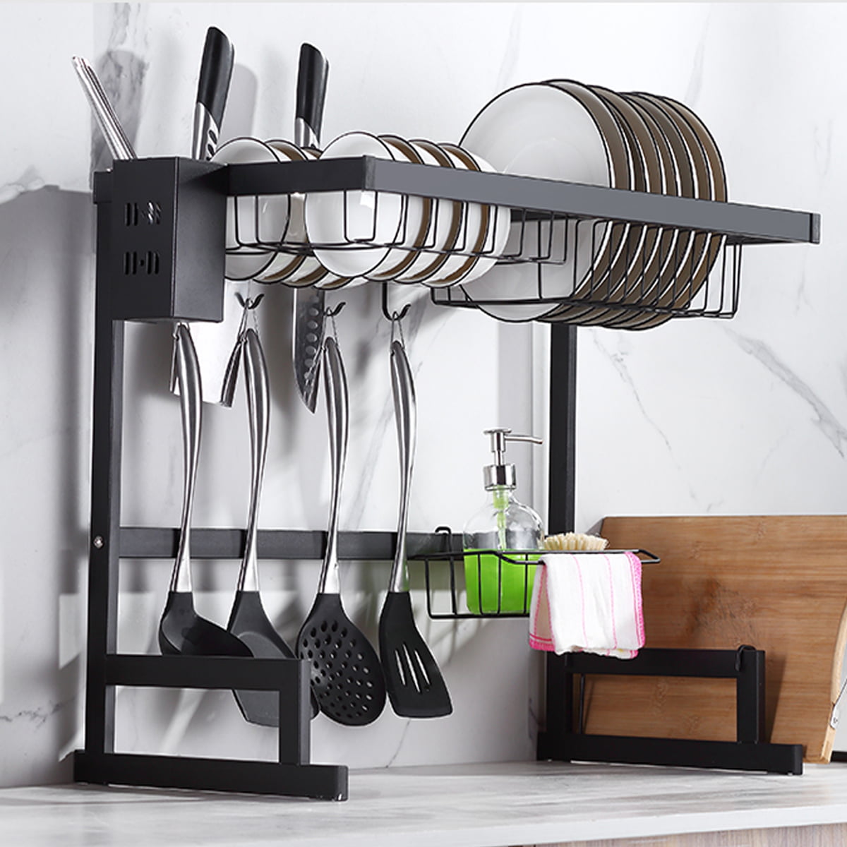 65/85cm Dish Drying Rack Over the Sink Kitchen Supplies Storage Shelf  Counter-top Space Saver Stand Tableware Drainer Organizer