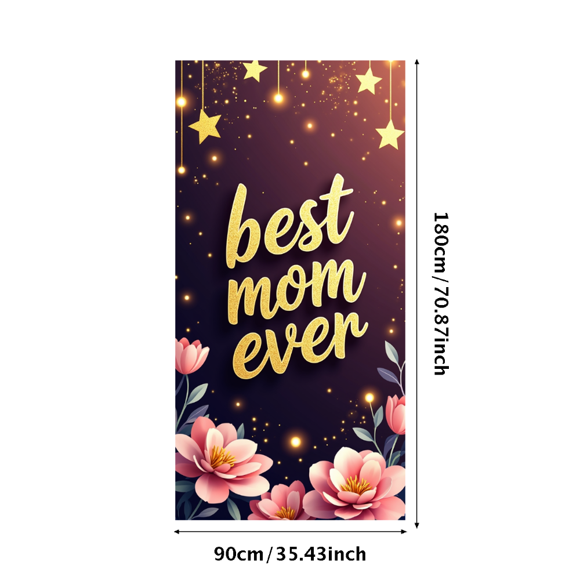 Pink Floral Themed Banner with Golden Best Mom Ever Lettering Mother's Day Decorations Backdrop Party Supplies Photography Props Mom Celebration Decor