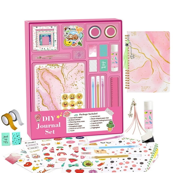 DIY Journal Kit, Journal Set for Teenage Girls and Scrapbook & Diary Supplies Set, Journaling Art Crafts Kit Teen Girl Birthday Gifts Ideas for 8-14 Years and Up (Pink)