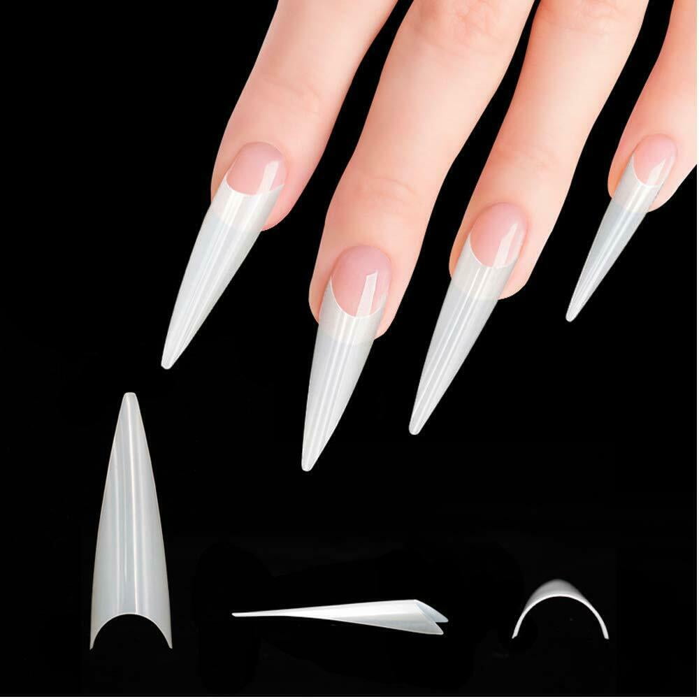 500pcs Acrylic Medium Long Stiletto Nail Tips Easy Nails Sharp False Nail  Art Tips For Nails(White) 