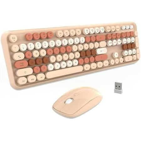 Keyboard and Mouse Sets Wireless Reliable 2.4 GHz Connectivity for PC Laptop Smart TV and More (Milk Tea Color)