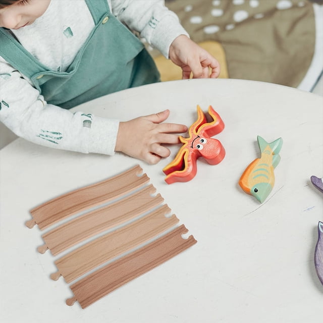 ELAYARD 2Pcs Khaki Wooden Train Track Model Parts For Kids Diy Assembling Creative Building