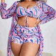 thumbnail image 2 of WBQ Women's Plus Size 3 Piece Bathing Suits Floral Print Swimsuit Drawstring Bikini Shorts with Kimono Cover Up, 2 of 6