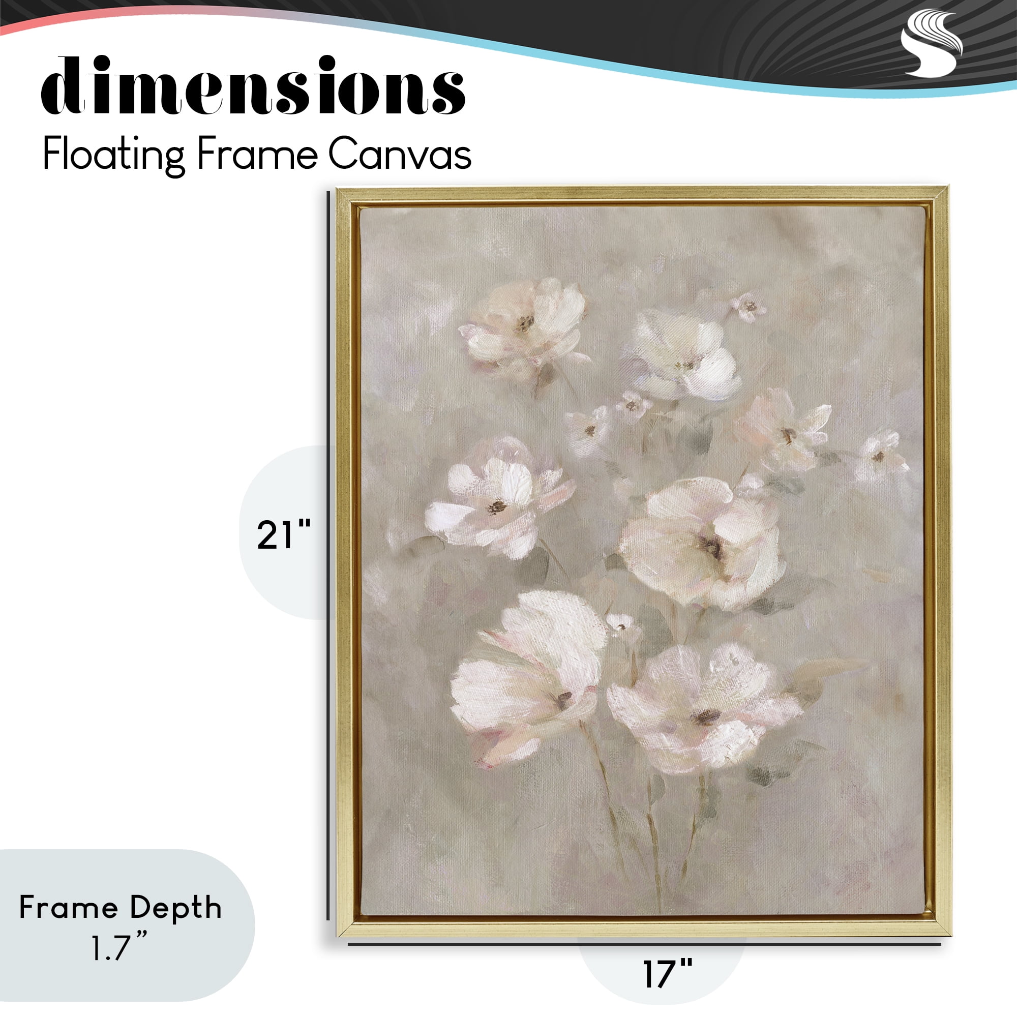 Stupell Industries Blush Florals over Beige Gold Framed Floater Canvas Wall Art, design by Carol Robinson