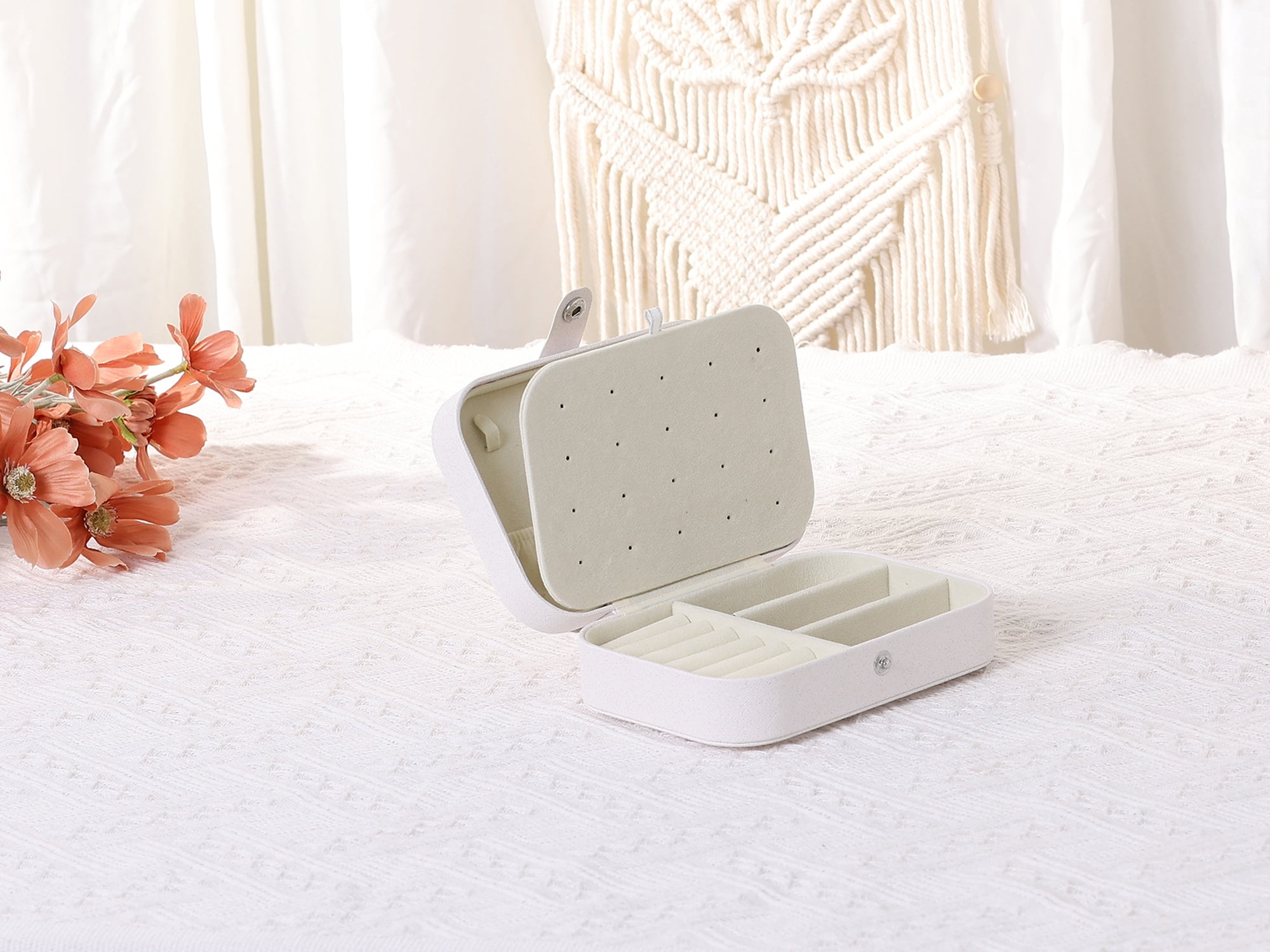 Unique Bargains PU Leather Jewelry Organizer Case for Earring Necklace Ring White