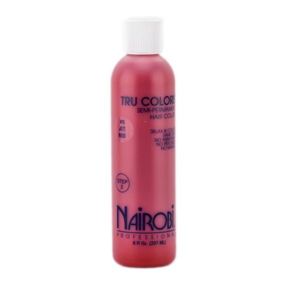 Color : #5 Jet Red - 8 oz , Nairobi Tru Colors Semi Permanent Hair Color, hair scalp beauty - Pack of 1 w/ SLEEKSHOP 3-in-1 Comb-Brush