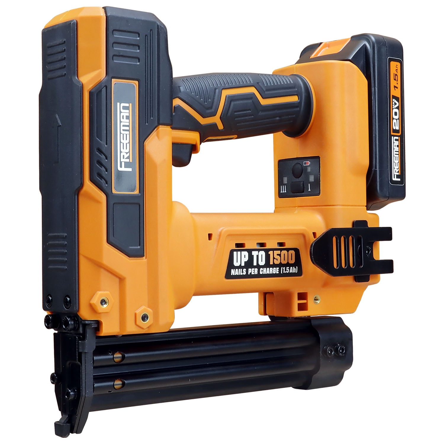 Freeman PE20VBR9032 20 Volt Cordless 2-in-1 18-Gauge 1-1/4" Nailer / Stapler Kit with Lithium Ion Battery, Charger, and Fasteners (400 Count) – 1500 Shots per Charge