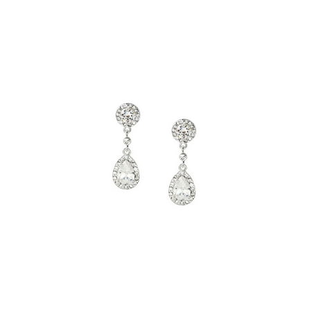 Crystal Teardrop Dangle Earrings - Silver Crystal Cubic Zirconia Teardrop Shaped Dangle Earrings