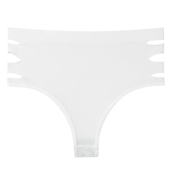 Womens High Waist Underwear - Seamless Side Cut Out Panties, Soft Nylon Spandex, White, 1 Piece,Size M
