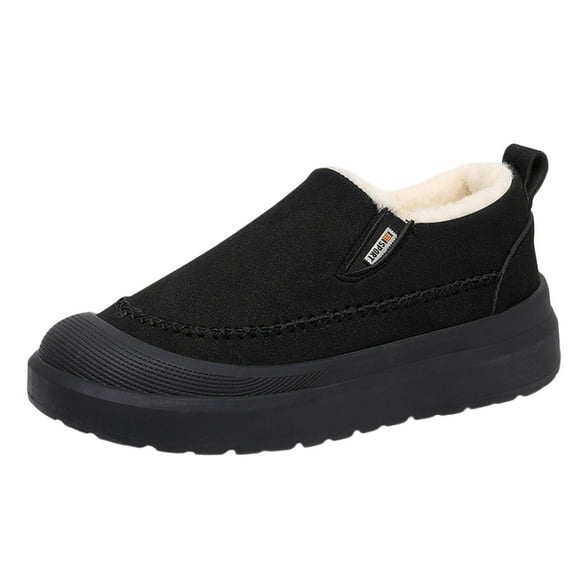 Xfvqtps Mens Casual Boots Velvet Upper Slip on Winter Shoes Thick Sole Warm Snow Boots Comfortable Outdoor Footwear Easy Wear Black