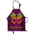 thumbnail image 1 of Mardi Gras Apron Festival Mask Design on Purple Backdrop with Stars and Colorful Dots, Unisex Kitchen Bib Apron with Adjustable Neck for Cooking Baking Gardening, Purple Orange Green, by Ambesonne, 1 of 3