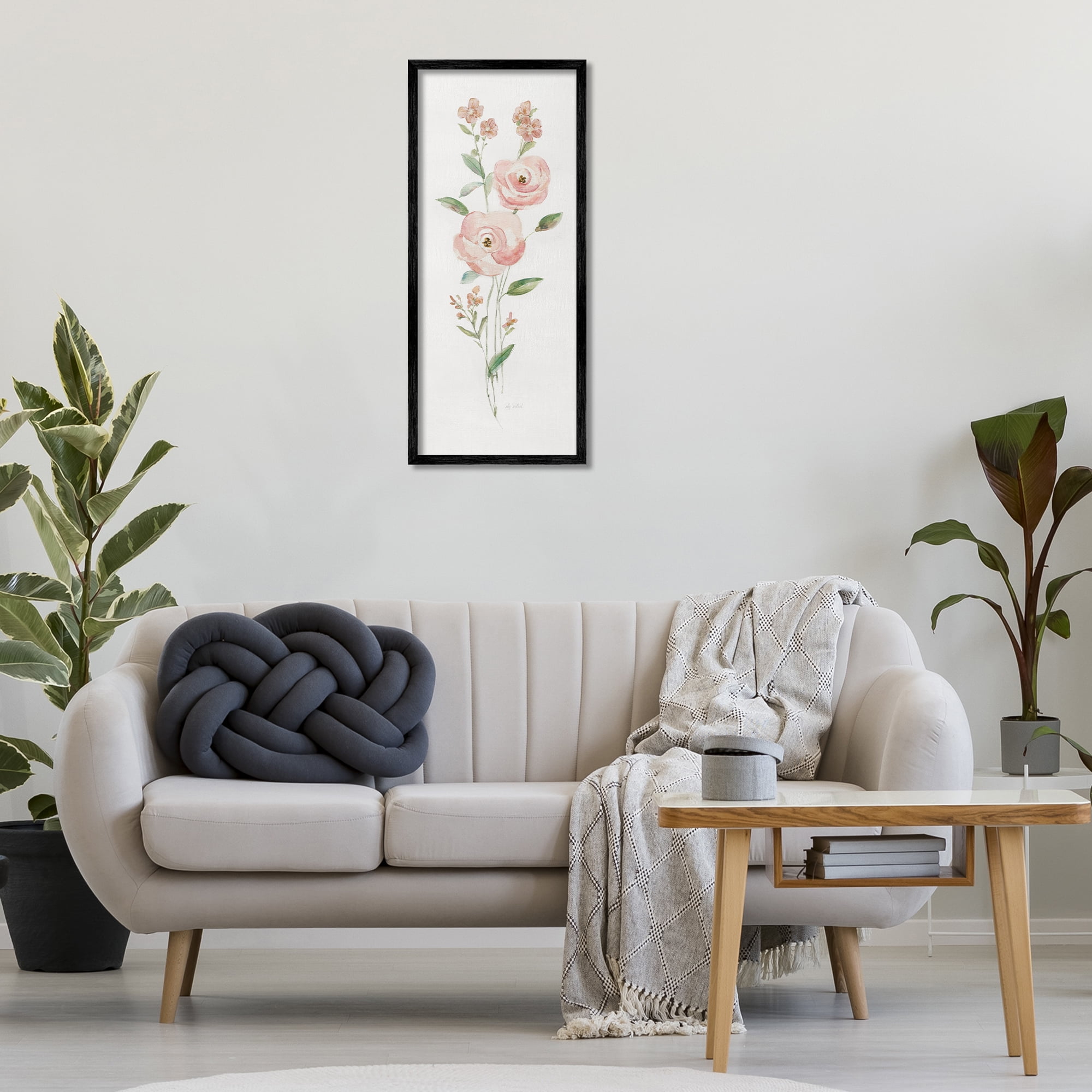 Stupell Industries Soft Rose Sprigs Botanical & Floral Painting Black Framed Art Print Wall Art, 13 x 30