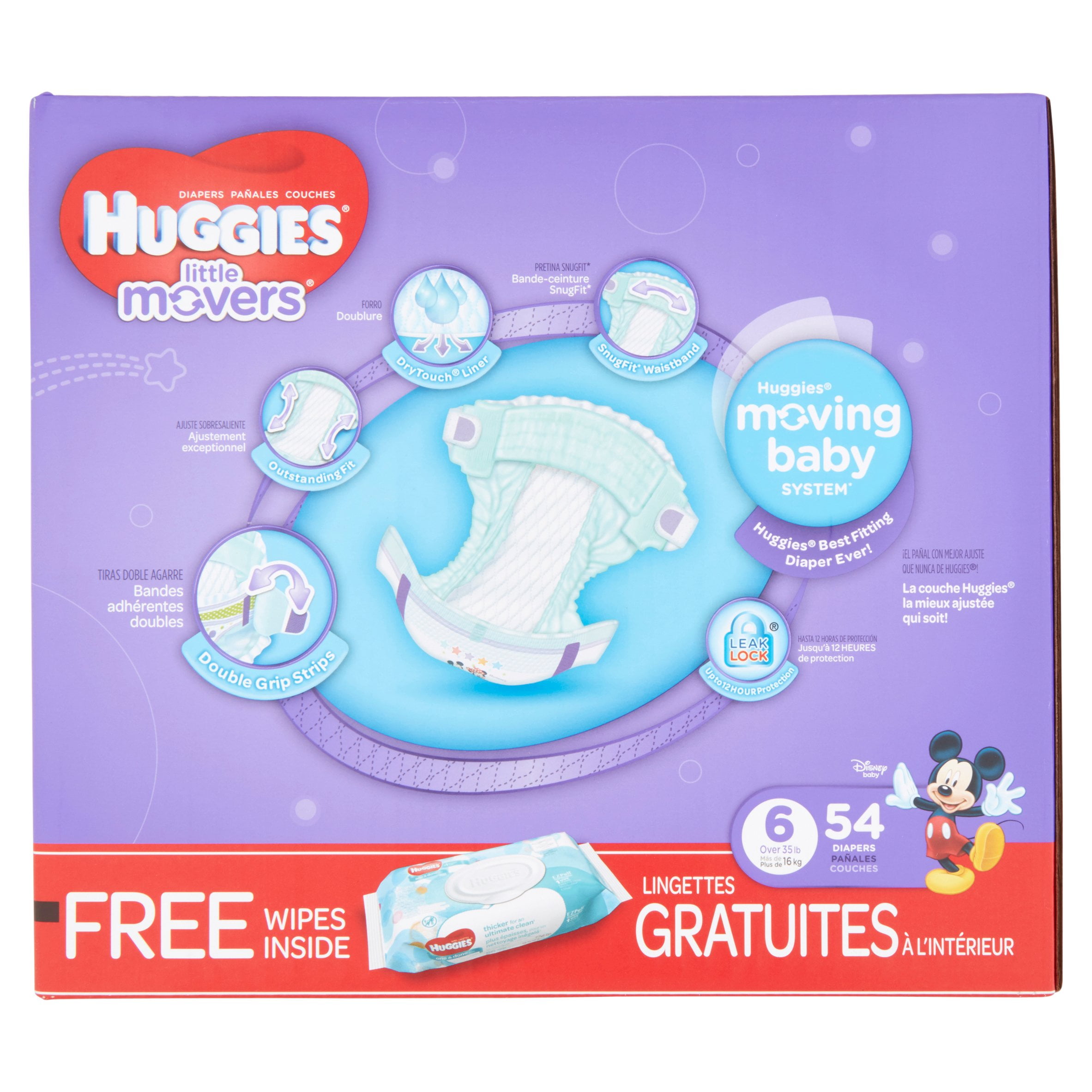 HUGGIES Little Movers Diapers Size 6, 54 Diapers + Bonus Wipes