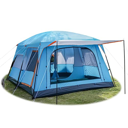 KTT Extra Large Tent 12 Person(Style-B),Family Cabin Tents,2 Rooms,Straight Wall,3 Doors and 3 Windows with Mesh,Waterproof,Double Layer,Big Tent for Outdoor,Picnic,Camping,Family,Friends Gathering.?