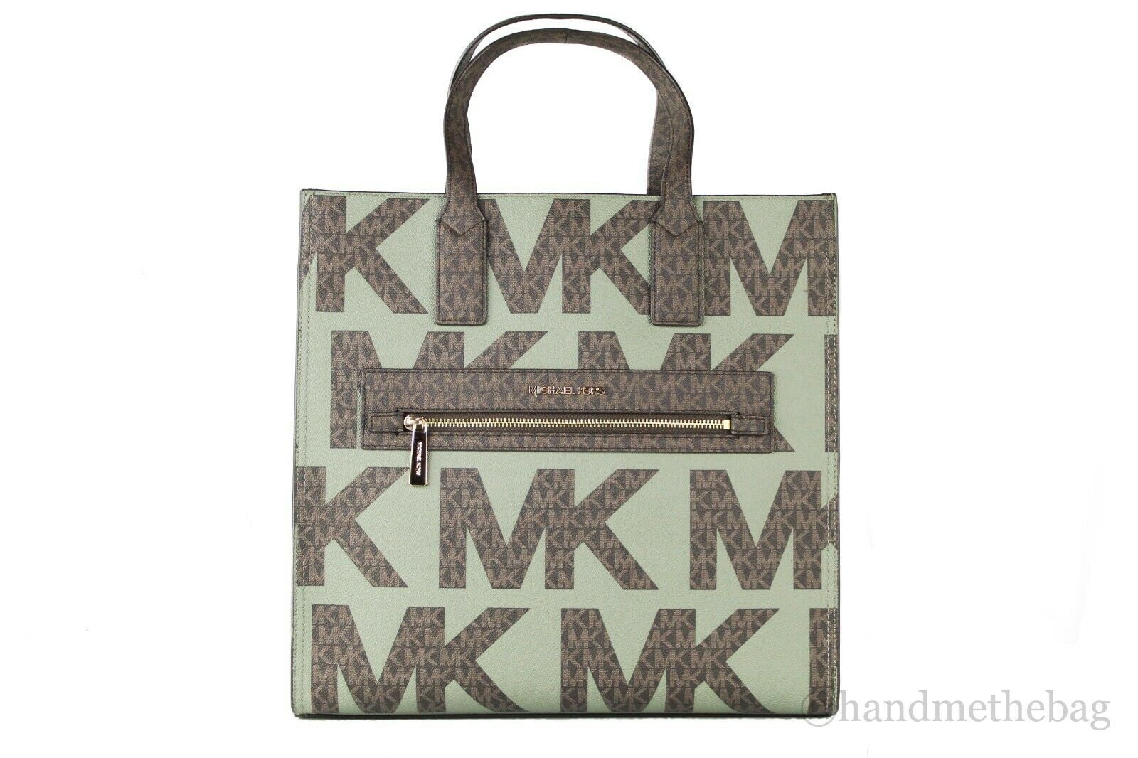 Michael kors kenly large ns tote satchel graphic logo brown mk army green  multi