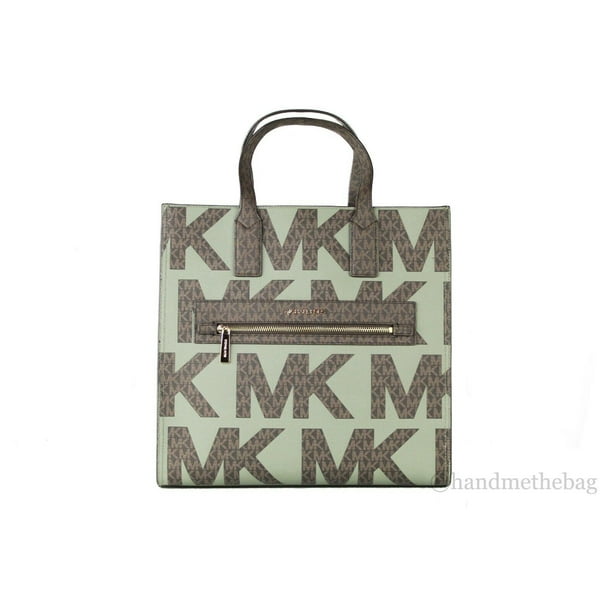 Michael Kors Kenly Large NS Tote Satchel Graphic Logo Brown MK Army Green  Multi 