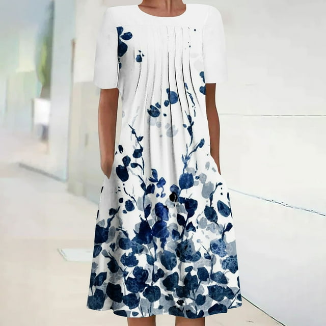 Robe Maxi avec Manches Robe d'Été Bohème à Manches Courtes Robe de Plage Robe Longueur Genou Robe à Manches Courtes en Liquidation