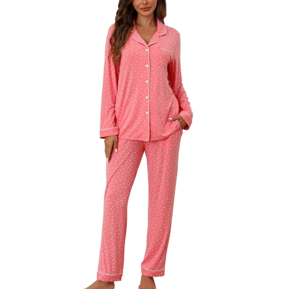 Conjunto de pijama ZMJ camisa de manga larga y pantalones de pijama Pink Hearts S