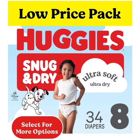 Huggies Snug & Dry Baby Diapers, Size 8 (45  lbs), 34 Count (Select for More)