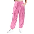 thumbnail image 2 of RUNQHUI Girls Boys Metallic Shiny Cargo Pants Kids Multi Pockets Joggers Holographic Hip Hop Jazz Dance Trousers Pink 12, 2 of 5