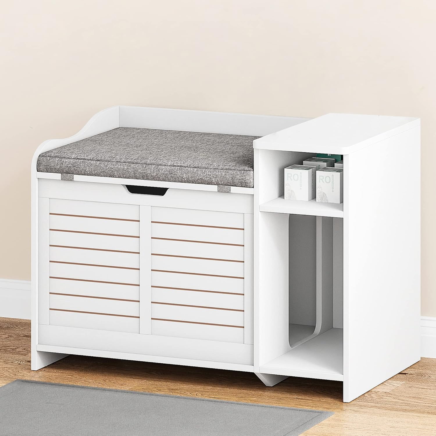 Hidden Cat Litter Box Furniture, Flip-Top Entryway Bench with Storage & Ventilation