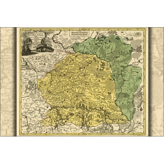 24"x36" Gallery Poster, map of Lithuania 1778 in latin