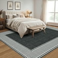 thumbnail image 3 of Garvee Indoor Bordered Area Rug, 10'x13' Modern Non Slip Rubber Backing Washable Rug Low Pile Striped Rugs Carpet for Bedroom Living Room Nursery Office, Black, 3 of 9