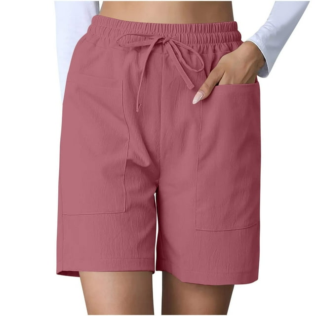 Plebaso Womens High Waisted Drawstring Shorts Loose Casual Shorts Solid Color Summer Shorts with Pockets