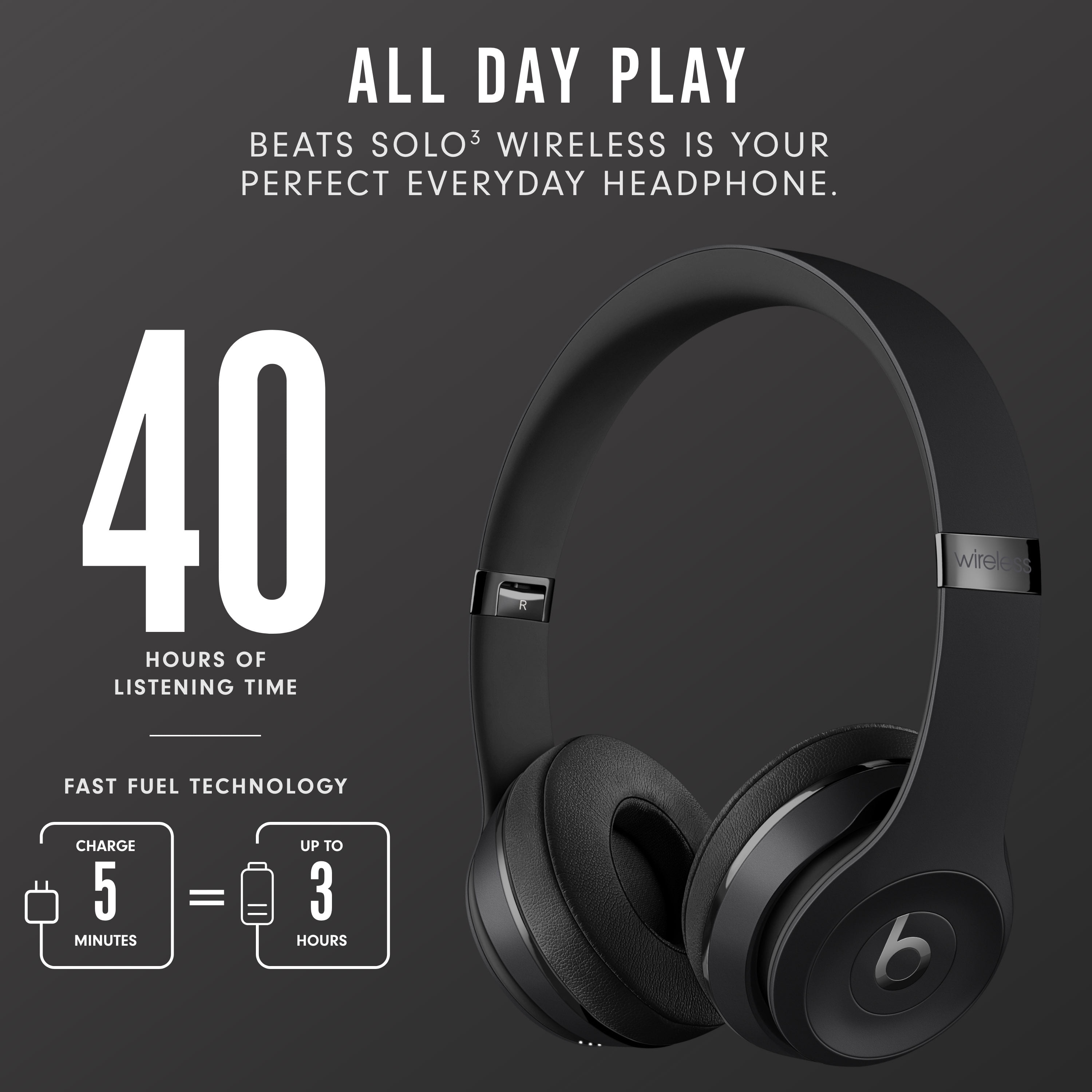 dræne Vælge Bryggeri Beats Solo3 Wireless On-Ear Headphones with Apple W1 Headphone Chip - Black  - Walmart.com