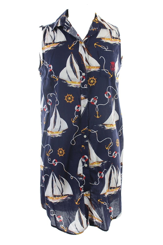 Lauren Ralph Lauren New Navy Maritime Print Sleeveless Sleepshirt XL