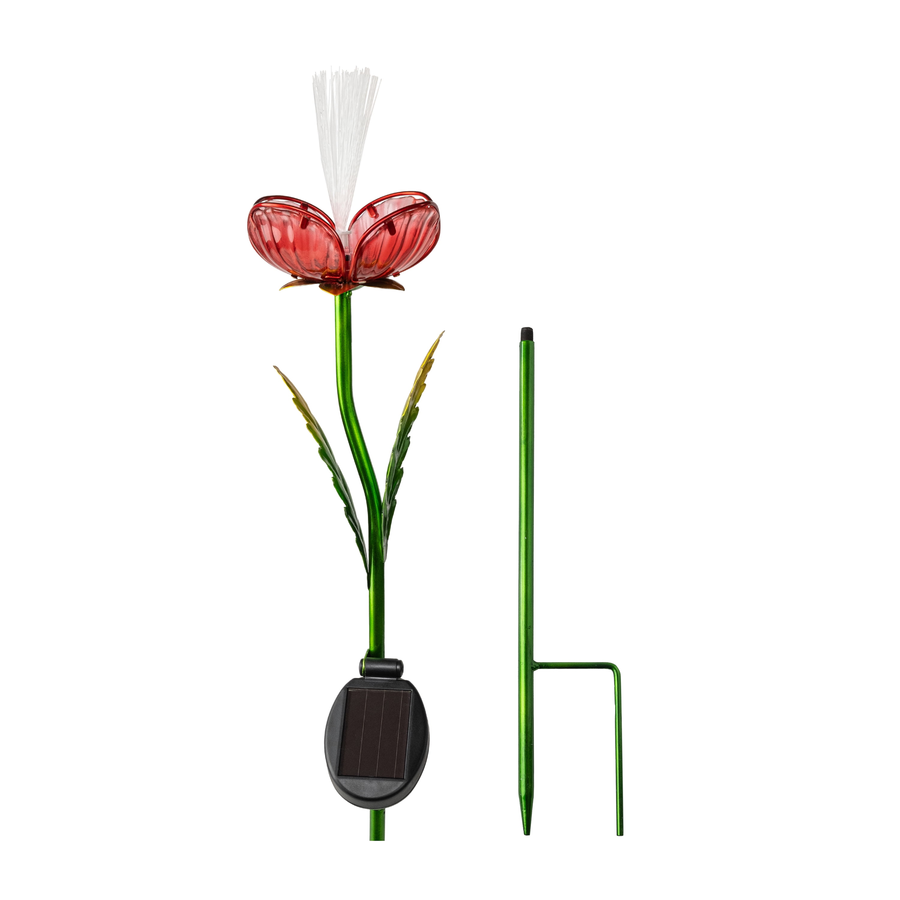 Better Homes & Gardens Solar LED Red Rose Glass & Metal Stake Light Outdoor Décor, 6.5"W x 4.72"D x 31.5"H, 0.89 lb weight