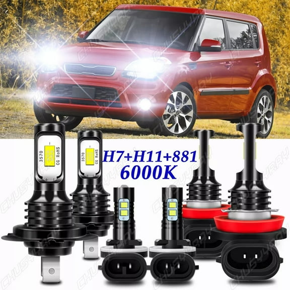For Kia Soul 2012 2013 Combo LED Headlight High Low Beam Fog Light Bulbs Kit 6000K White 6 Pack