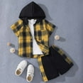 thumbnail image 2 of Xudanell Toddler Summer Clothes Boy Boys' Shorts Set Outfits Summer Short Sleeved Pants Plaid Color Collision Hooded Two Piece Suit Boys Suit Track Suits For Kids Summer Boys, 2 of 4
