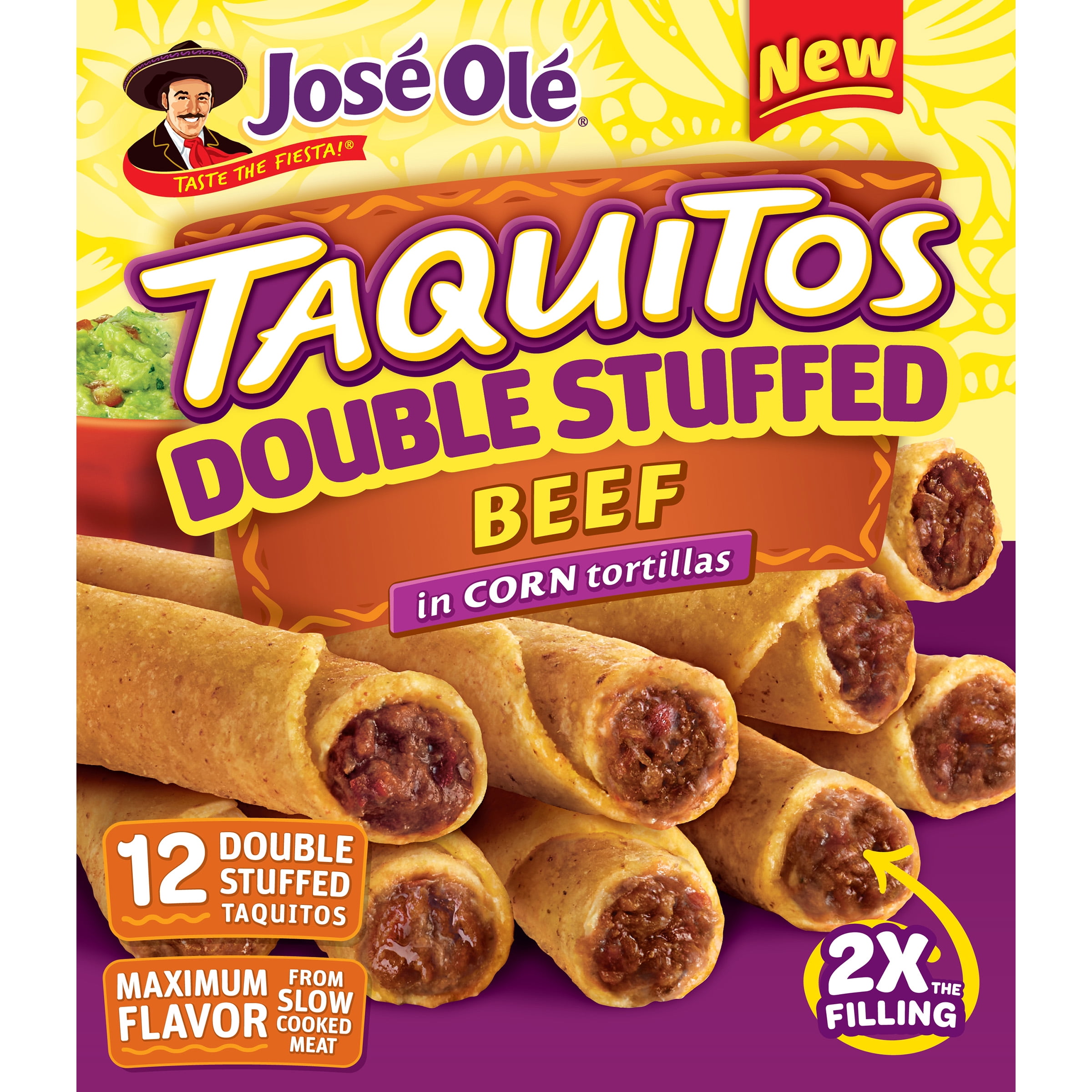 Jose Ole Double Stuffed Beef Taquitos, Corn Tortillas, Frozen Mexican Food, 16.5 oz
