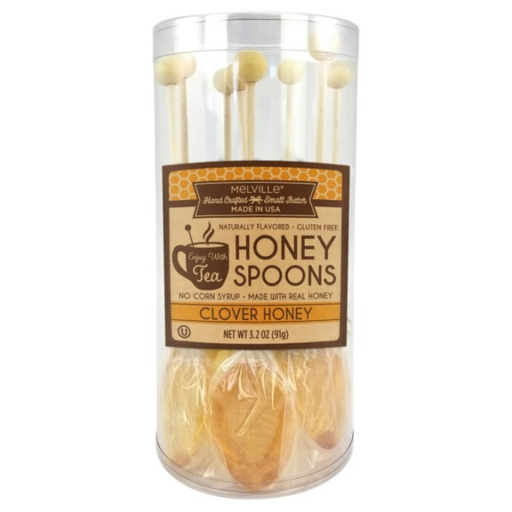 Melville Candy Hard Candy Clover Honey Spoons Lollipop On Wooden Ball Sticks - 8 Count Pack