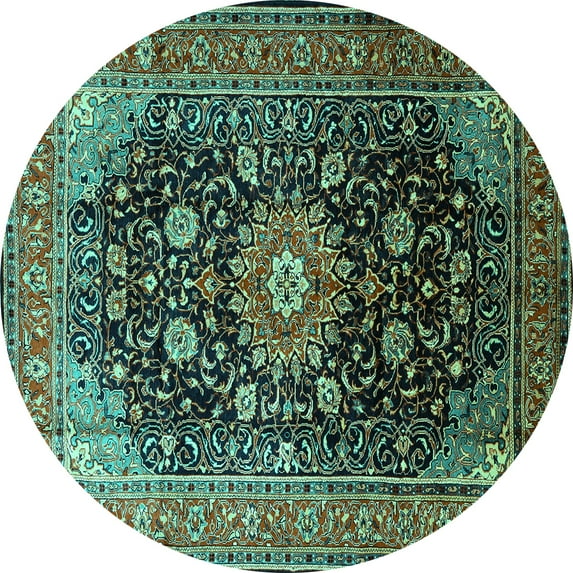 Ahgly Company Indoor Round Medallion Turquoise Blue Traditional Area Rugs, 8' Round