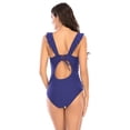 thumbnail image 2 of Haute Edition Women's Deep Plunging V-Neck Ruffle Trim One Piece Swimsuit, 2 of 3