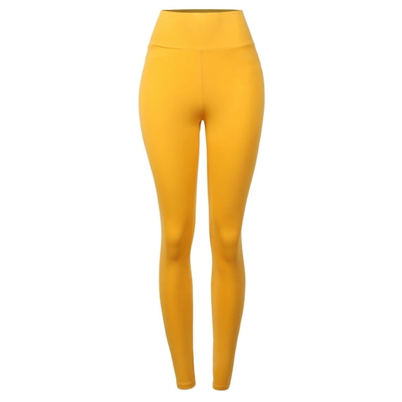A2Y Women's Cotton Full Length Waistband High Waist Knit Leggings New Mustard S