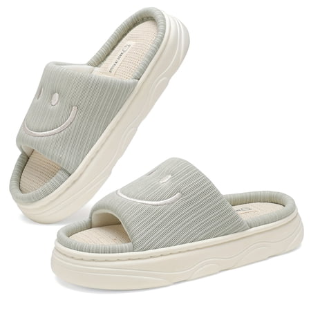 

Four Seasons House Linen Slippers For Indoor/Outdoor Soft Sole Non-Slip Lightweight Comfortable Bedroom Cloud Slides
