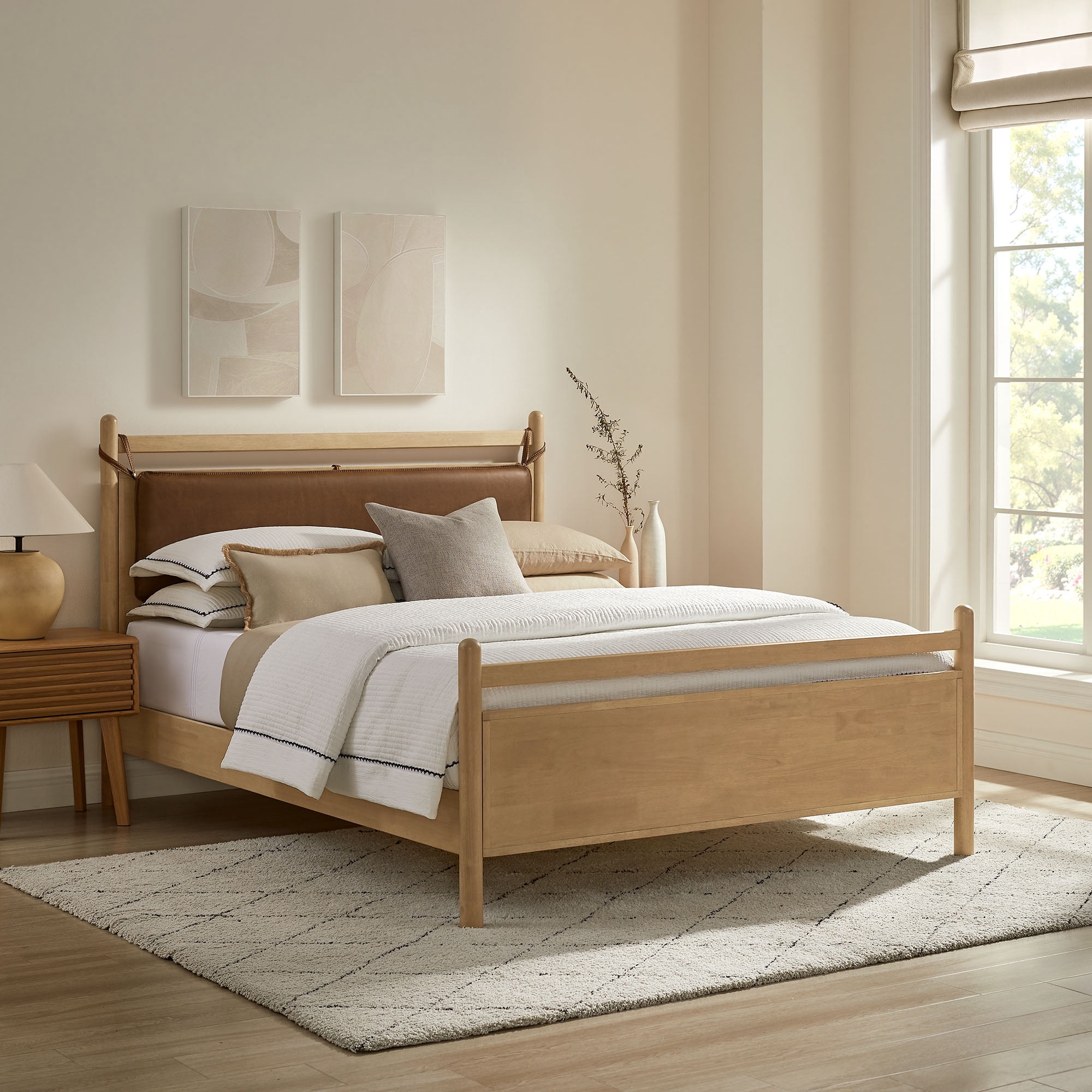 Walker Edison, Minimalist Slatted Wood Queen Canopy Bedframe