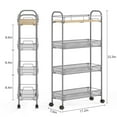 thumbnail image 2 of BEHERZT 4 Tiers Utility Cart, Metal Rolling Cart with Wooden Tabletop, Slim Rolling Cart, Storage Cart, Gray, 2 of 8