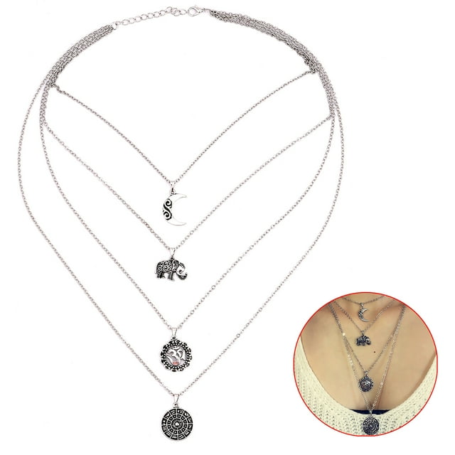 Collier Multicouche 3D Moon Elephant Layered Collier Chaîne Collier Choker Collier pour Femme