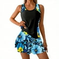 thumbnail image 2 of Ynynloco Two Piece Tankini Swimsuits for Women Printed Block Tankini Top with Swim Skirt Tummy Control Bathing Suit with Skirt and Built-in Shorts, 2 of 5