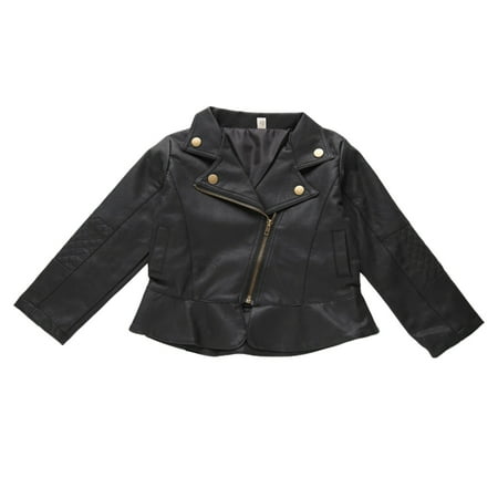 

Infant Baby Girls Long Sleeved PU Leather Coat Autumn and Winter Fashionable and Handsome Lapel Short PU Leather Jacket