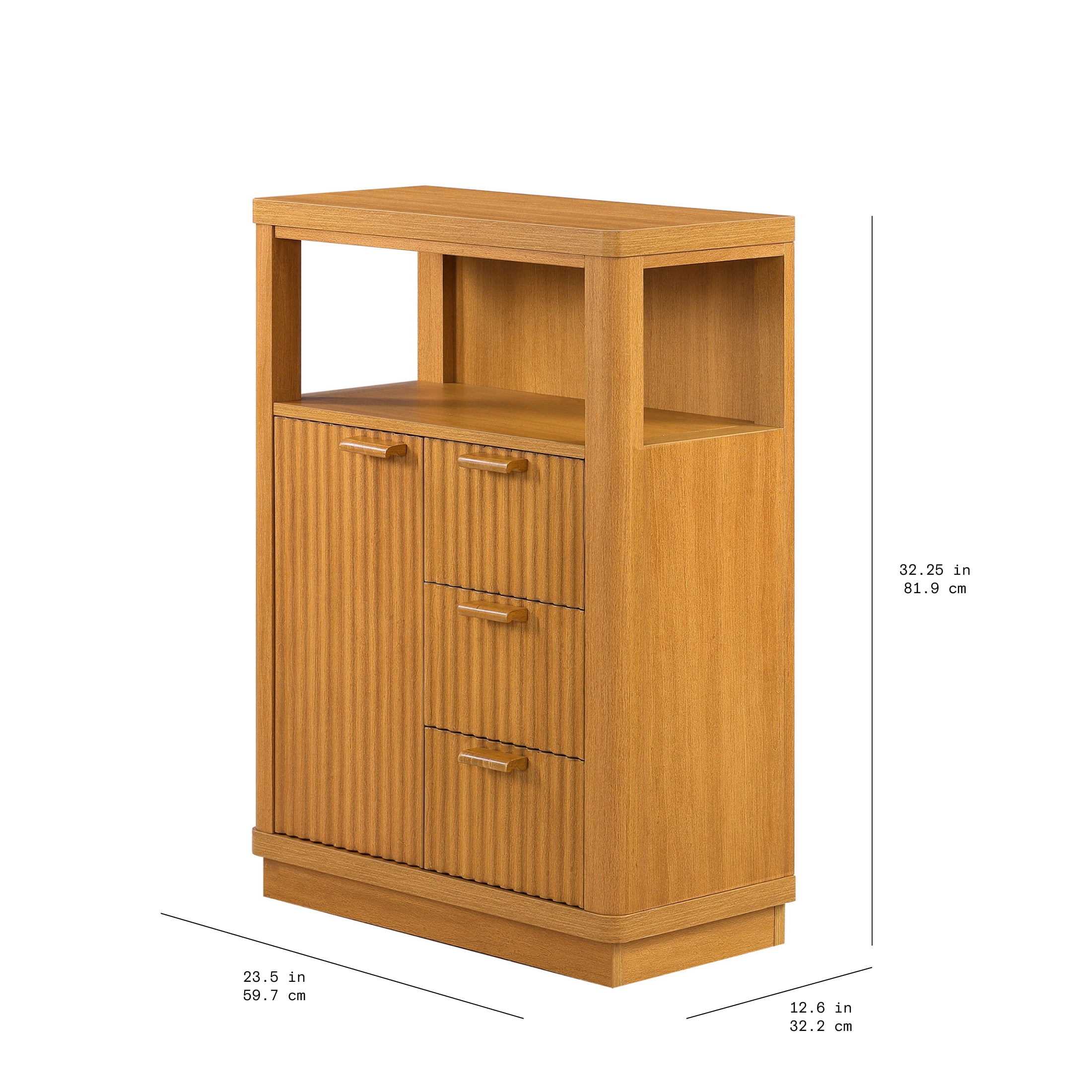 Beautiful Fluted Vanity Storage Cabinet, Warm Honey