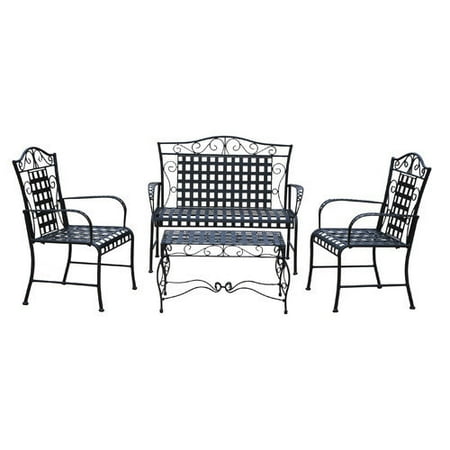 International Caravan Mandalay 4 Piece Wrought Iron Patio Settee Group
