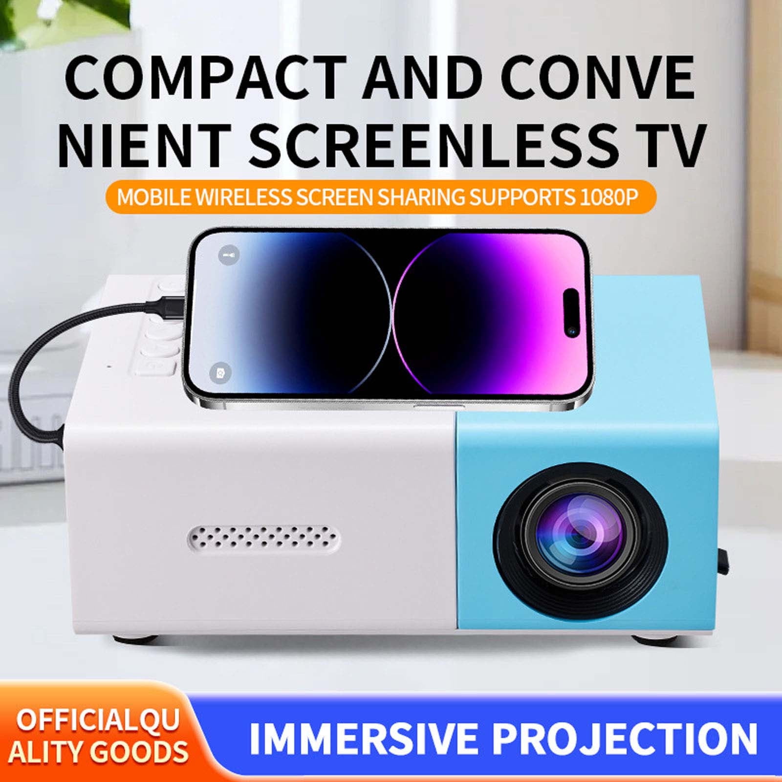 Qocolhg Mini Projector with WiFi & Bluetooth, Full HD 1080P Projector, Portable Outdoor Projector with Remote, Home/Dormitory/Room Theater Movie Phone Projector Compatible with Android/iOS/HDMI/USB