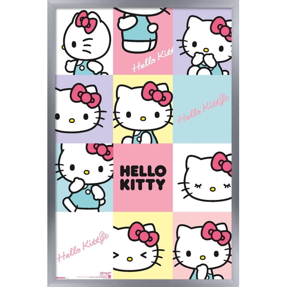 Hello Kitty: 2023 Core - Playful Pastel Kitty Grid Wall Poster, 14.725" x 22.375" Framed