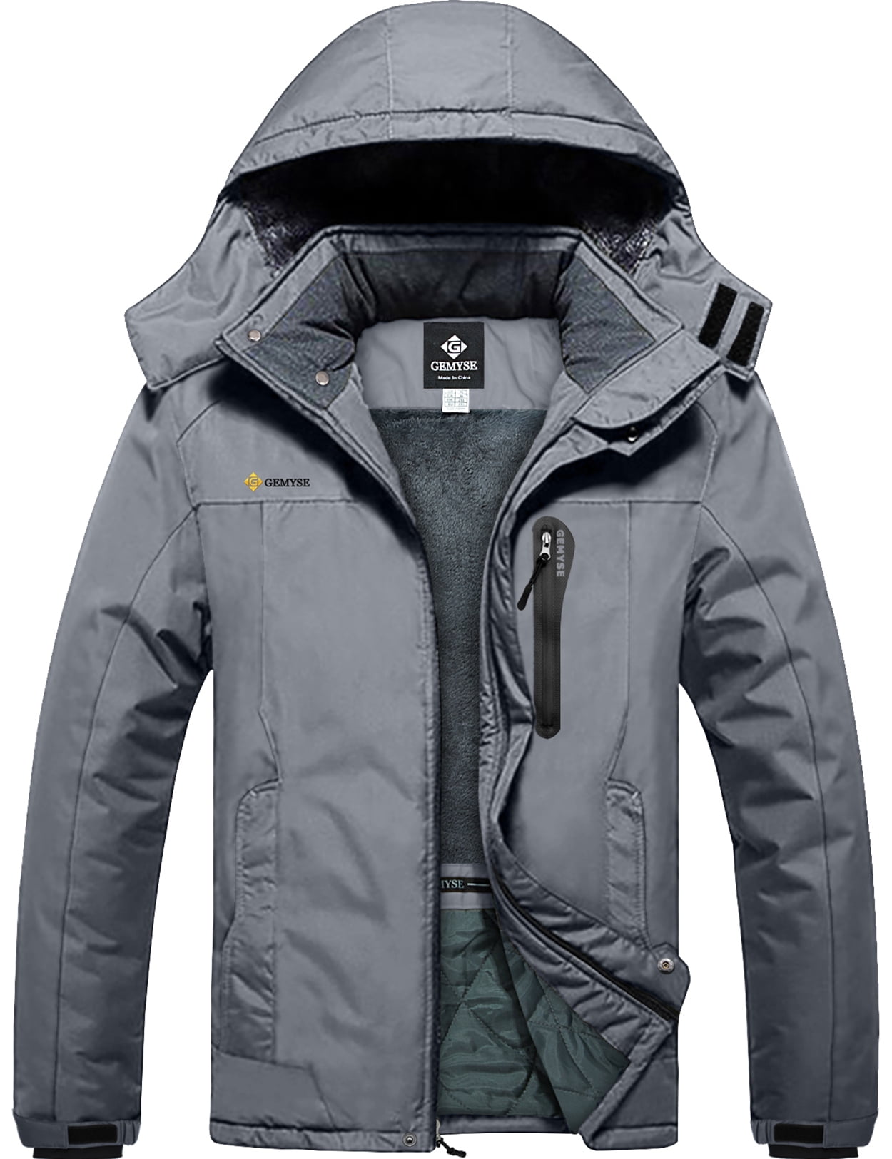 GEMYSE Men's Waterproof Ski Snow Jacket Insulated Winter Windproof Fleece Jacket with Hood 